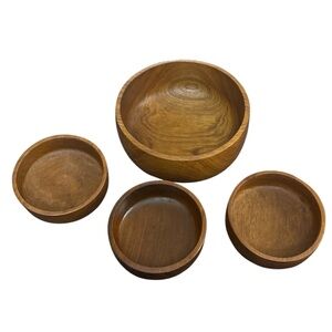 Set of 4 wooden bowls, handmade Thai, including 3/ medium, and a salad